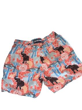 Vilebrequin Coral Swim Shorts with Multicolor Elephant Motif
